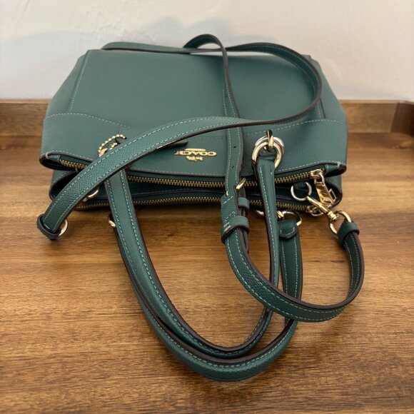 Coach Mini Brooke Dark Green Crossgrain Leather Carryall - Picture 9 of 15